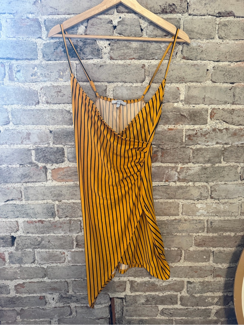 iris Mustard Yellow and Black Striped Asymmetrical Slip Dress